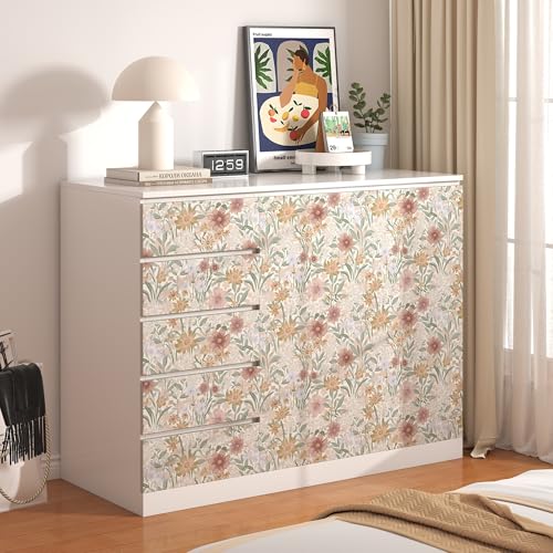 tiltil Peel and Stick Wallpaper Floral Contact Paper Boho 17.3"x78.8" Vintage Self-Adhesive Wallpaper Beige Removable Decorative Contact Paper for Cabinets and Drawers Bathroom Wallpapers Vinyl Roll - Image 3