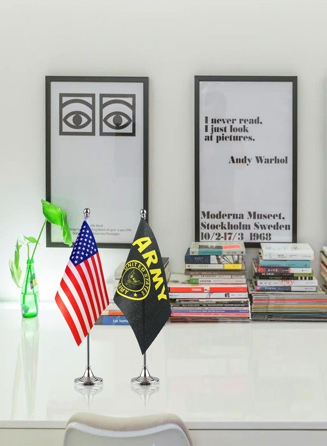 WXTWK 2 Pack American USA Gold Crest Desk Flag Small Mini US Military Table Flags With Stand Base,United States Army Festival Events Celebration Decorations - Image 4