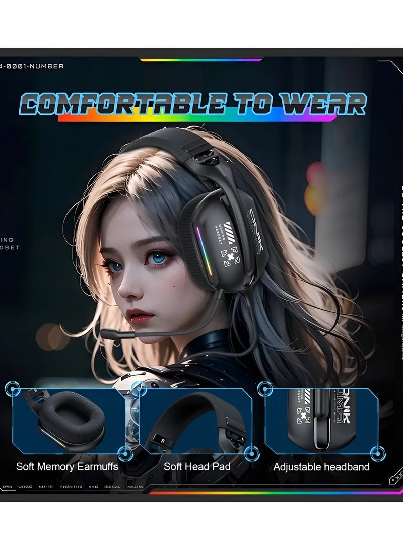 onikuma Onikuma X12 Gaming Headset with RGB Lighting & Noise-Canceling Microphone – Wired with Volume Control – Stylish Design, High-Quality Sound – Black  - Image 5