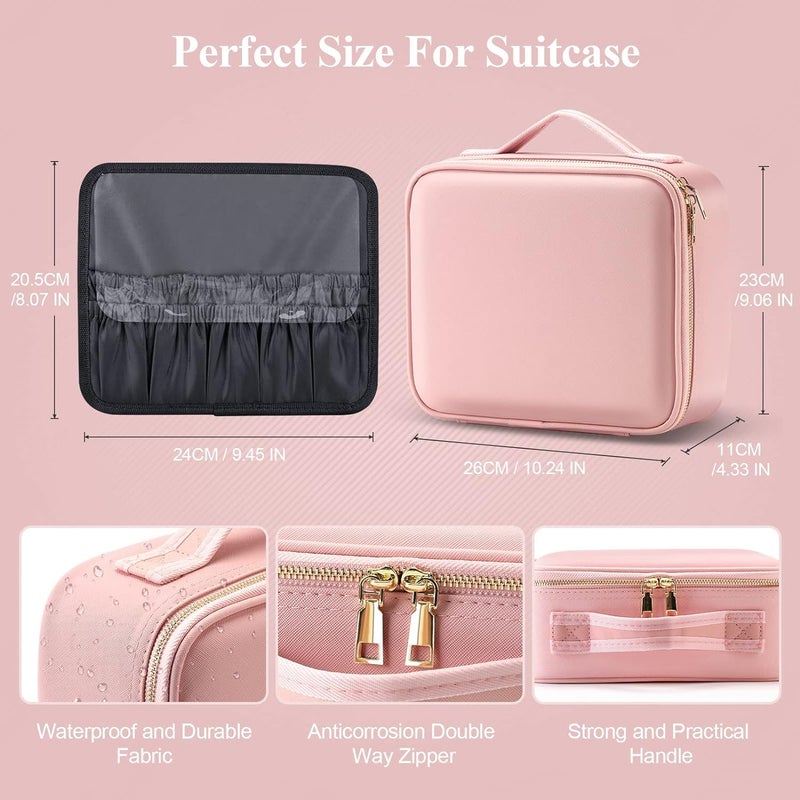 DARKNESS Travel Makeup Bag with LED Lighted Mirror 3 Color Setting Cosmetic Makeup Box Organizer Vanity Case for Women Beauty Tools Accessories Case Travel Makeup Bag with Led Lighted Pink - Image 2