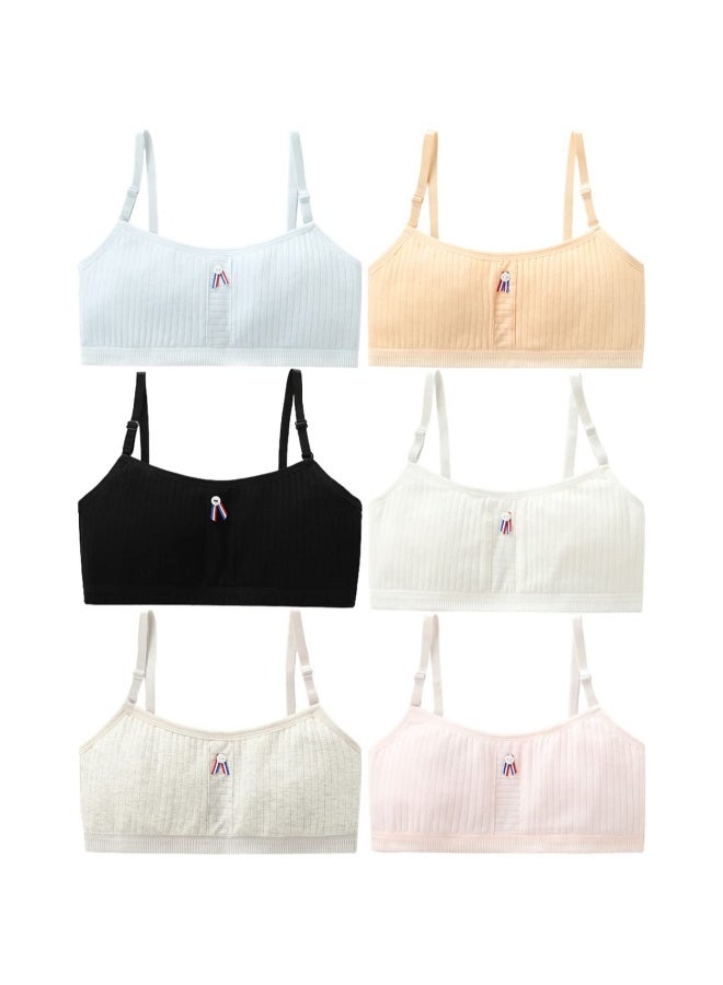 Girls Bra, Girls' Lined Training Bra Cotton Cami Adjustable Straps for 9-14 Years, Mix 6 Colors, Cotton Bra with Pads Shorts Tank Tops Bralette Girls Sports Bras Sleep Bra Everyday Bra( 6Pack) - Image 1