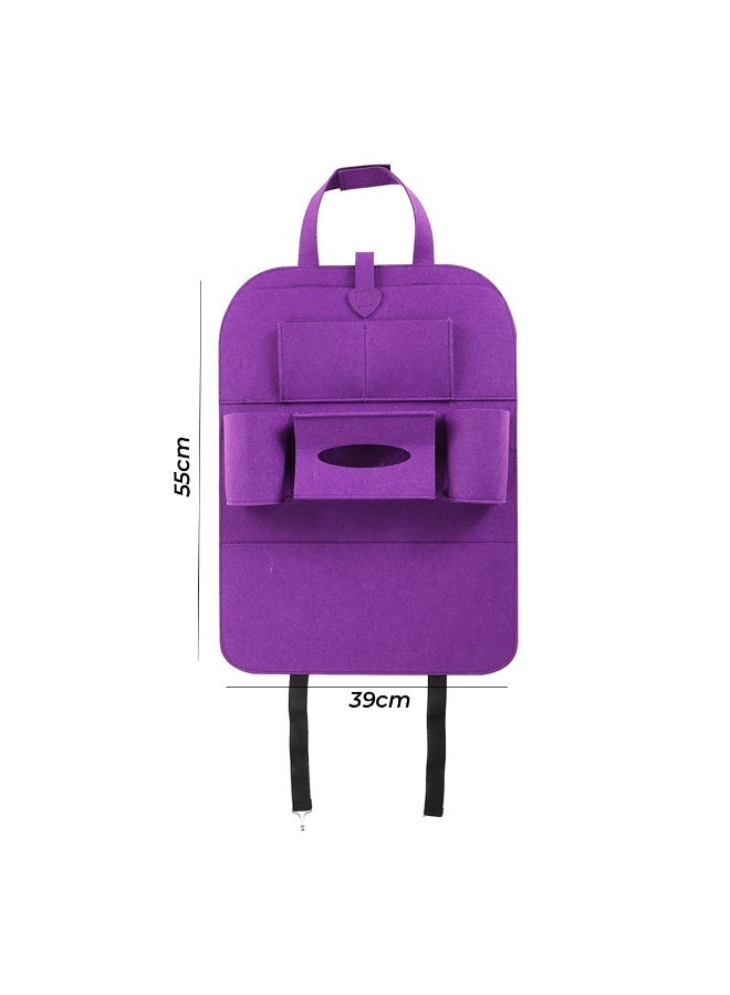 منظم ظهر مقعد السيارة 55 × 39 سم - حقيبة تخزين من اللباد الأرجواني بتصميم متعدد الجيوب للأجهزة اللوحية والهواتف المحمولة والزجاجات والمناديل والمظلات - مناسب لجميع السيارات، سهل التركيب، مصنوع من مادة قماش متينة لتخزين المقعد الخلفي واستخدام السفر - Image 2