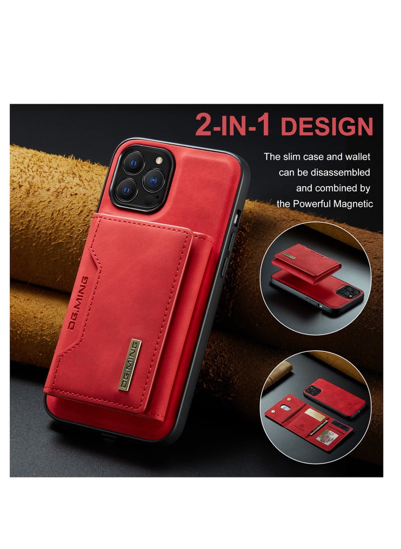 DGMING Wallet Case for Apple iPhone 13 Pro, DG.MING Premium Leather Phone Case Back Cover Magnetic Detachable with Trifold Wallet Card Holder Pocket (Red)  - Image 4