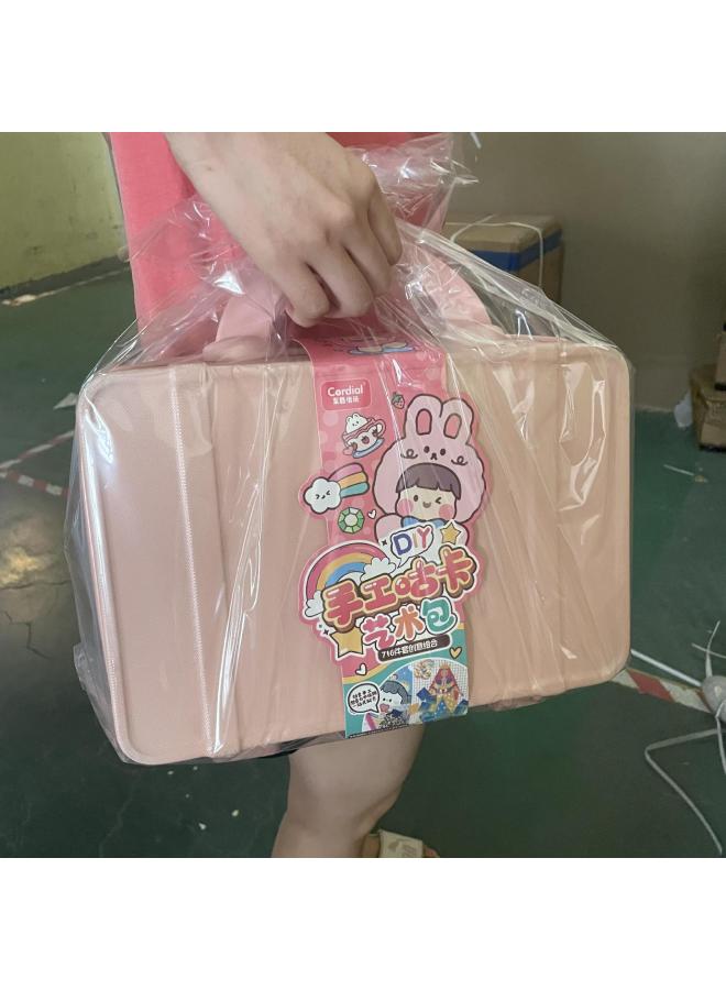 Leico Premium Upgrade Goo Card Suitcase Gift Box Hand Account Sticker Fire Paint DIY Cream Glue Decoration Treasure Box-Color:Pink Guka Suitcase (716-piece Set)  - Image 1