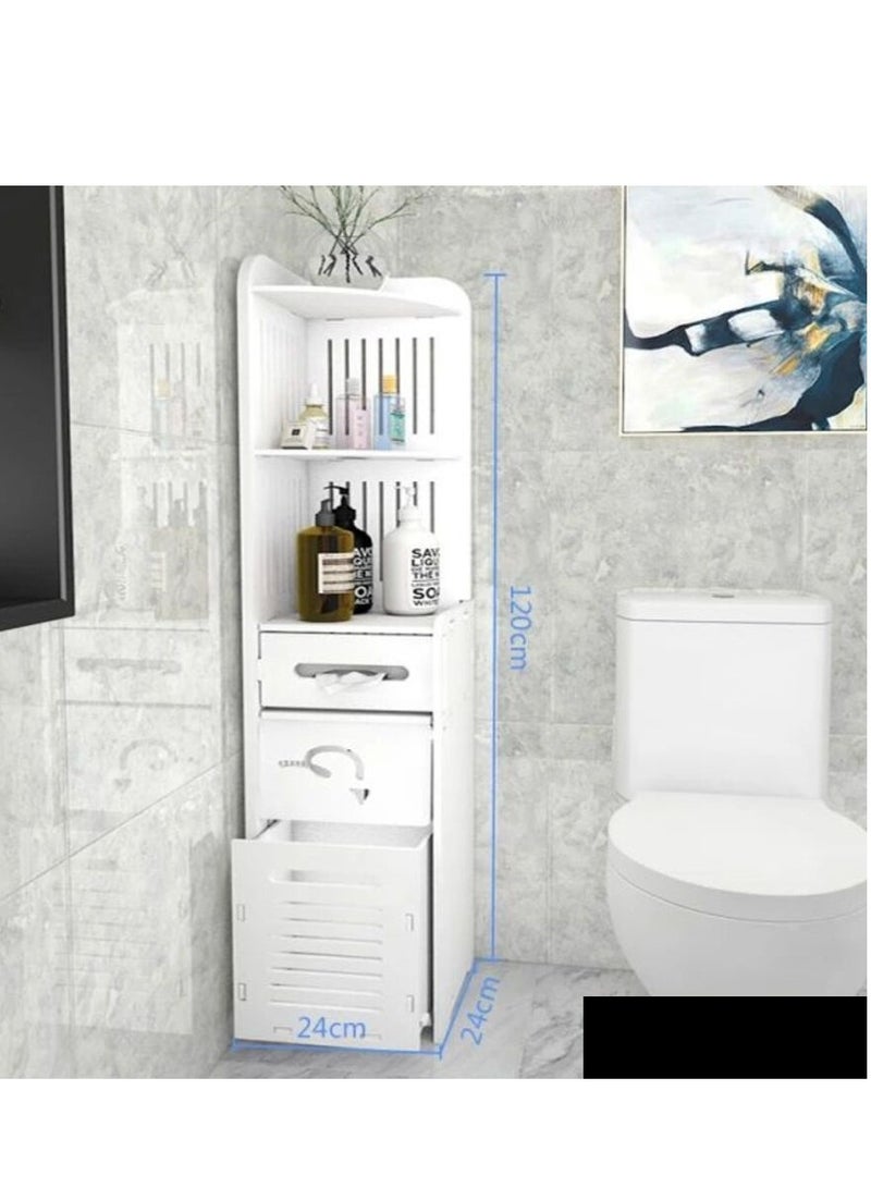 Generic Versatile Bathroom Storage Cabinet PVC Toilet Shelf with Paper Towel Rack, Waterproof Organizer Cupboard, Freestanding Space Saver for Home Bathrooms - Image 1
