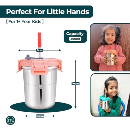 Mishaa 300ml Stainless Steel Tumbler for Kids 1 Pc, Stylish Drinkware with Leak-Proof Straw, Secure Lid & Handy Cleaning Brush, Ice Pink - Image 2