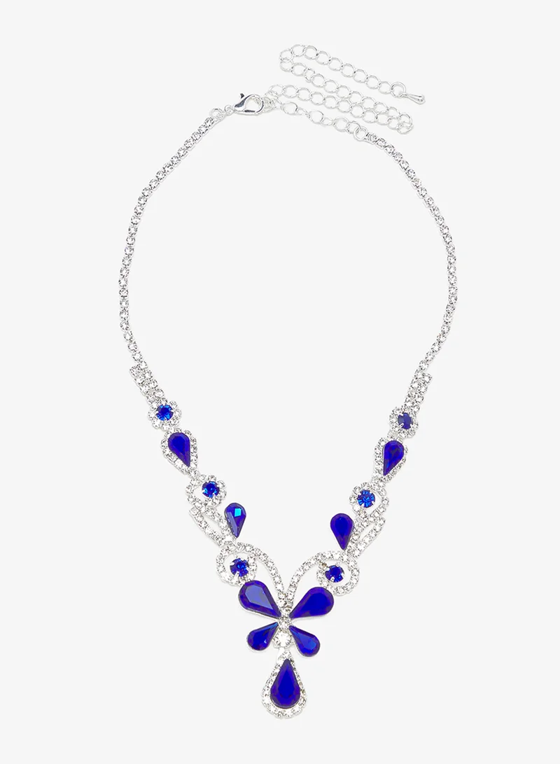 Khizana Silver Diamonte Jewelry Set With Earrings Necklace