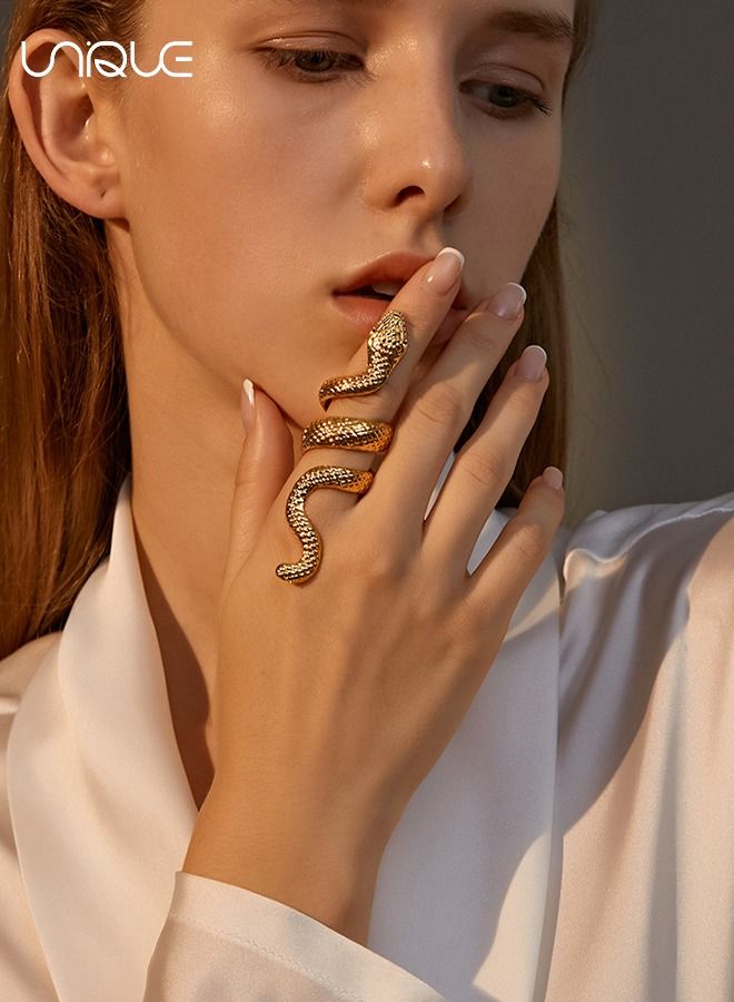 Unique Unisex Metal Alloy Retro Exaggerated Snake Shape Design Ring New Fashion Gift for Handsome Men/Cool Women/Young Boys/Ladies 2×8cm Gold - Image 1