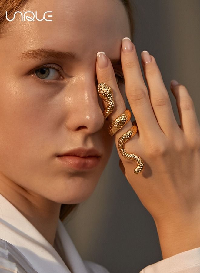 Unique Unisex Metal Alloy Retro Exaggerated Snake Shape Design Ring New Fashion Gift for Handsome Men/Cool Women/Young Boys/Ladies 2×8cm Gold - Image 4