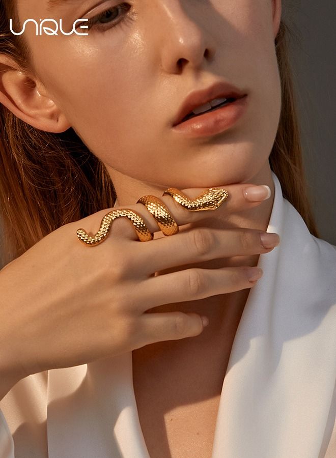 Unique Unisex Metal Alloy Retro Exaggerated Snake Shape Design Ring New Fashion Gift for Handsome Men/Cool Women/Young Boys/Ladies 2×8cm Gold - Image 5