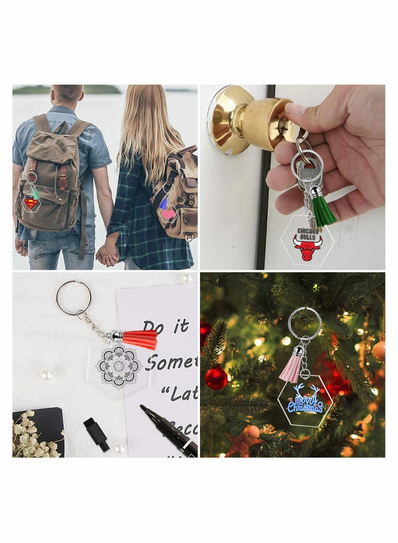 Acrylic Keychain Blanks, with Tassels Kit Bulk, Includes 30 Pcs Acrylic Clear Hexagon Disc (2 Inch), 30 Pcs Key Rings, 30 Pcs Jump Rings Chains and 30 Pcs Tassels for DIY Keychain Crafting - Image 2