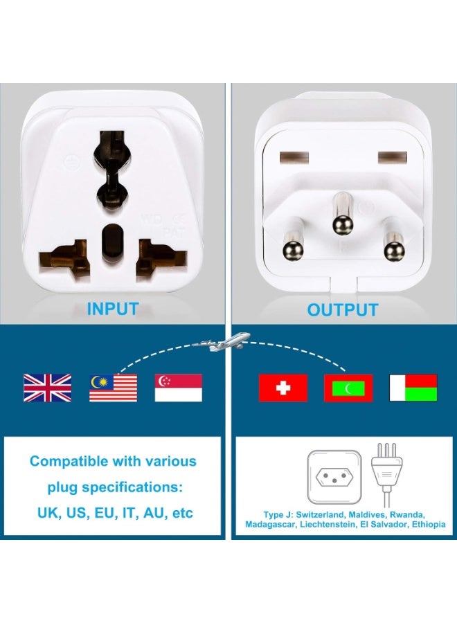 INSIJAM 2-Pack UK to Switzerland Plug Adapters Switzerland Swiss Plug Adaptor Swiss Travel Adapter 3 Pin Grounded International Universal for Swiss Jordan Liechtenstein Madagascar Rwanda - Image 2