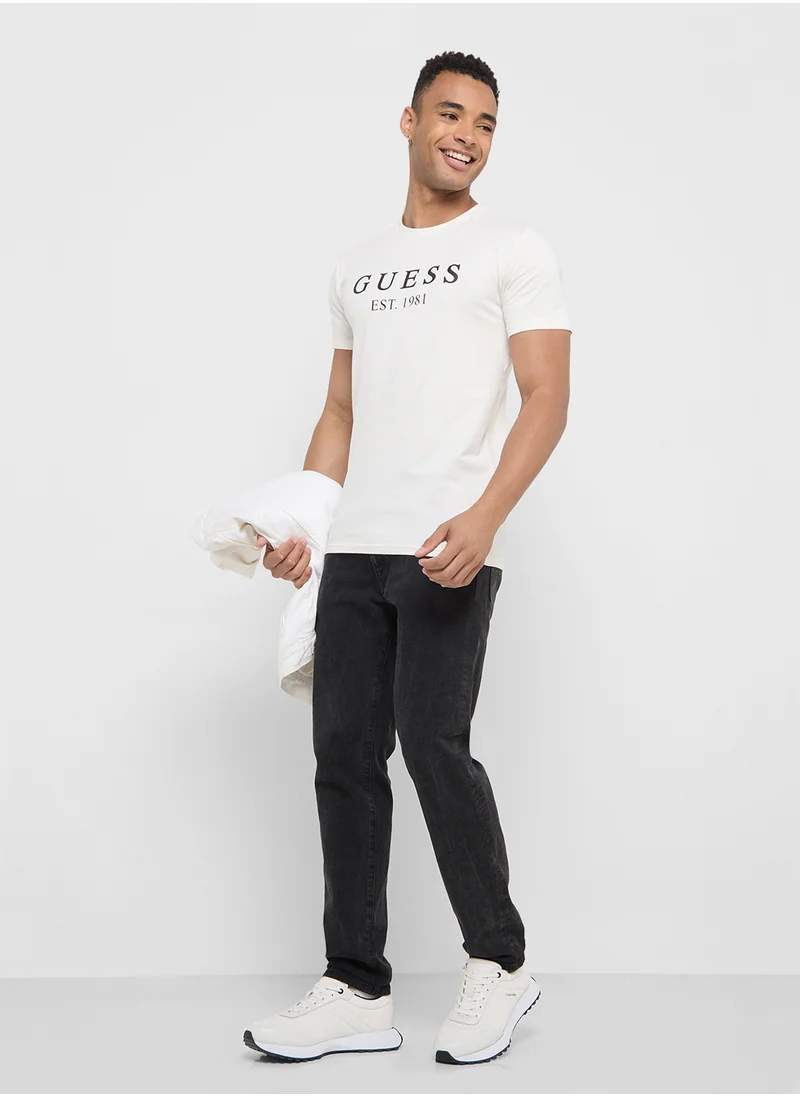 GUESS Logo Detailed Crew Neck Short Sleeve T-Shirt