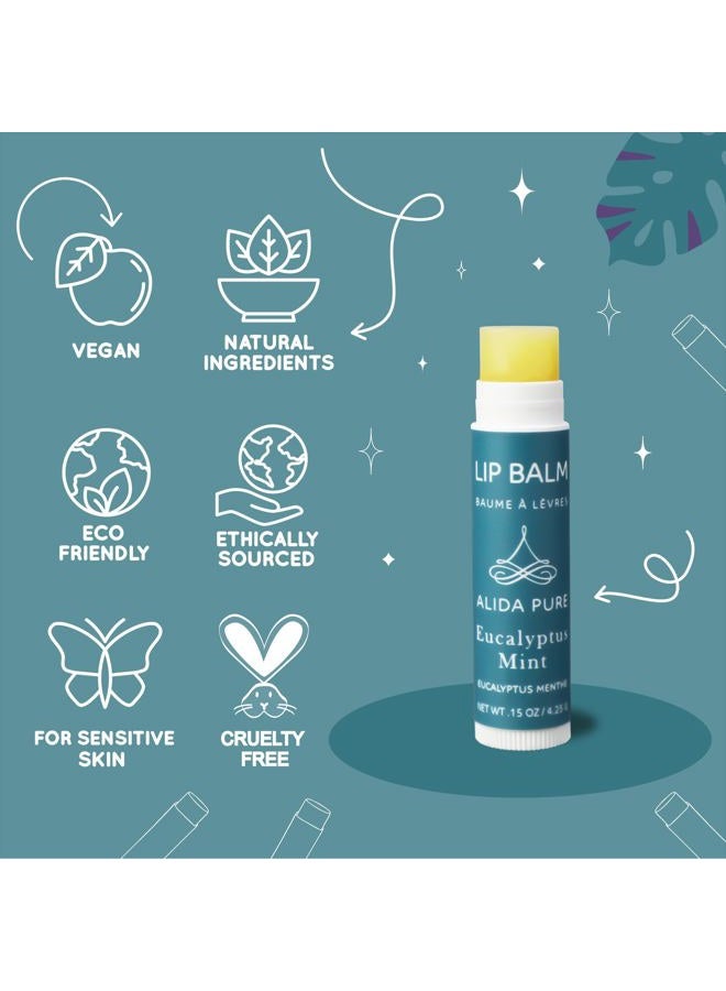 ALIDA PURE ALIDA PURE Eucalyptus Mint Lip Balm Collection, Vegan, Lip Balm, Beeswax Free, with Avocado Oil, Organic Jojoba Oil, and Vitamin E, Natural Moisturizer for Dry, Chapped Lips, 3 Tube Set  - Image 4