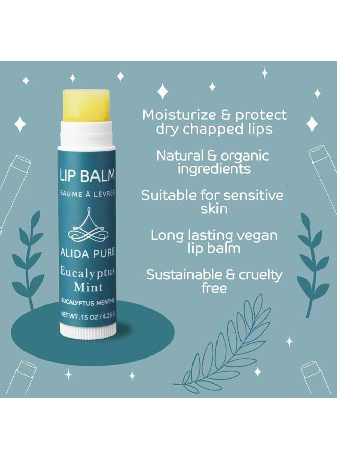 ALIDA PURE ALIDA PURE Eucalyptus Mint Lip Balm Collection, Vegan, Lip Balm, Beeswax Free, with Avocado Oil, Organic Jojoba Oil, and Vitamin E, Natural Moisturizer for Dry, Chapped Lips, 3 Tube Set  - Image 2