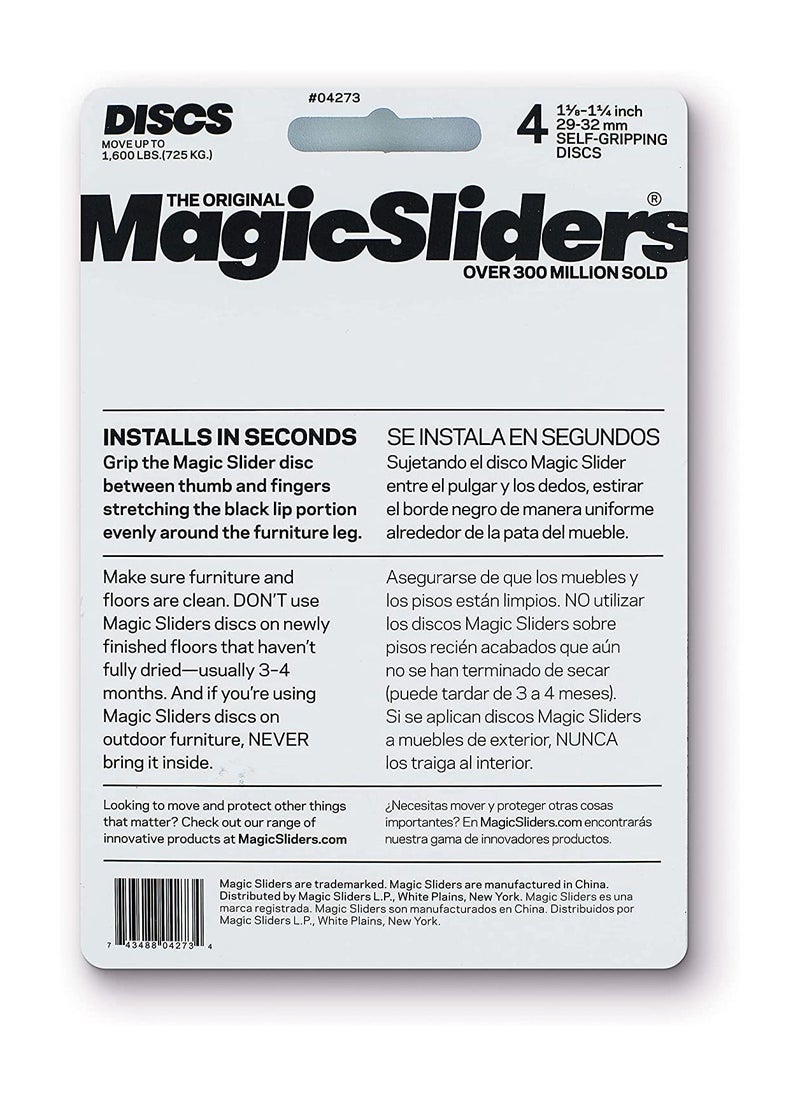 Magic Sliders 4225- Self-Gripping 7/8-1 Inch Round Furniture Sliding Discs (4 pack) (White/Black)
