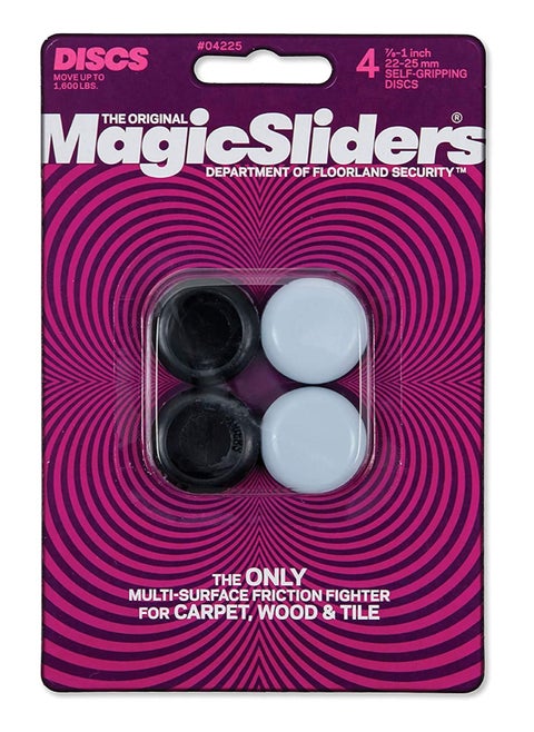 Magic Sliders 4225- Self-Gripping 7/8-1 Inch Round Furniture Sliding Discs (4 pack) (White/Black)