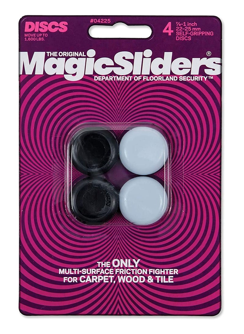 Magic Sliders 4225- Self-Gripping 7/8-1 Inch Round Furniture Sliding Discs (4 pack) (White/Black)