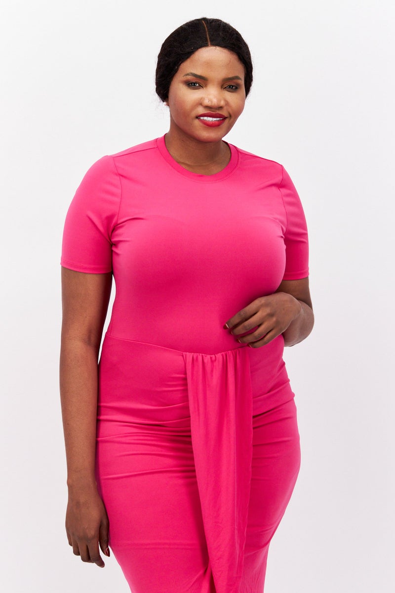 Nina Parker Women Plus Size Solid Faux-Wrap Dress, Pink  - Image 4