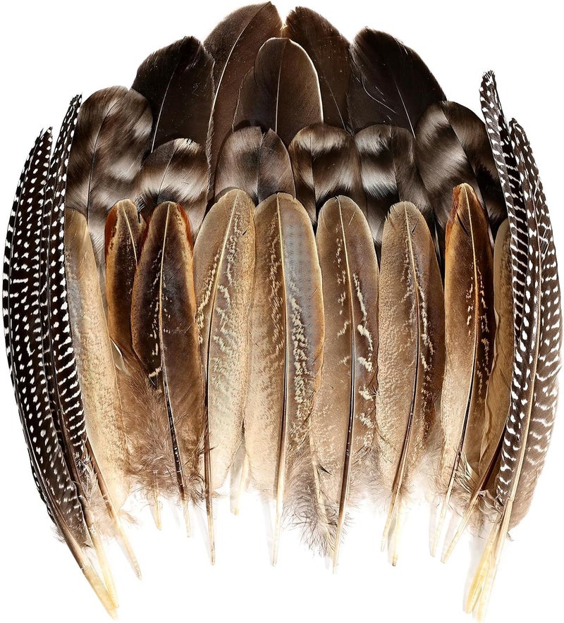 THARAHT 24pcs 4Style Natural Spotted Feathers Guinea Fowl Wing Feathers 6-8 inch Bulk for Craft Clothing Jewelry DIY Decoration Guinea Fowl Wing Feathers - Image 1