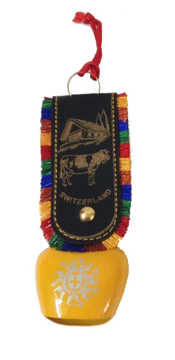 TEJ GIFTS Tej Gifts Feng Shui Swiss Cow Bell DDLJ Cowbell Vastu Bell Car Hanging Key Chain Metal Door Hanging for Home Religious Wall Decor Good Luck Bell Special Ocassion Gift Item Yellow 