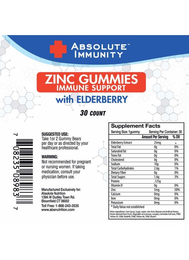 Absolute Nutrition - Absolute Immunity- ZINC and Elderberry Gummies - Immune System Health - Adults and Kids 30ct. 3 Pack - Image 1