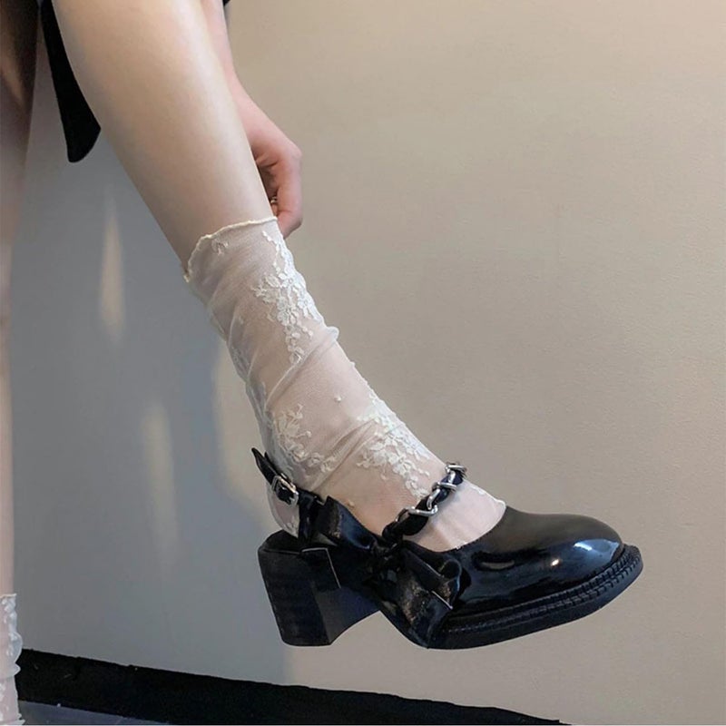 Benefeet Sox Womens Girls Lace Sheer Socks Ankle High See Through Mesh Slouch Socks Transparent Elegant Decorated Loose Sock Pretty Lady Tulle Stockings(4 Pair-Floral) - Image 2