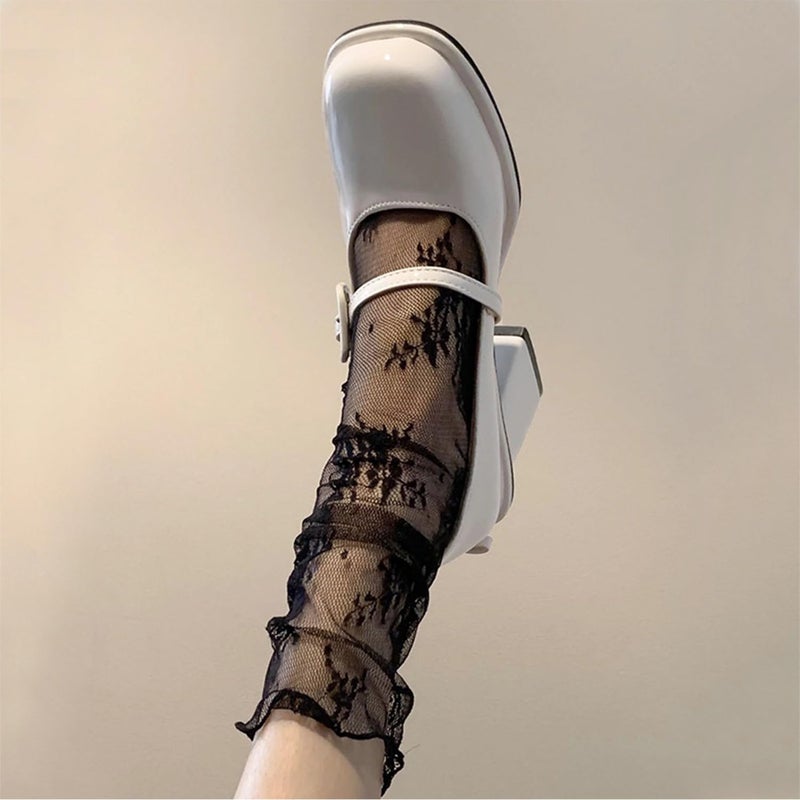 Benefeet Sox Womens Girls Lace Sheer Socks Ankle High See Through Mesh Slouch Socks Transparent Elegant Decorated Loose Sock Pretty Lady Tulle Stockings(4 Pair-Floral) - Image 5
