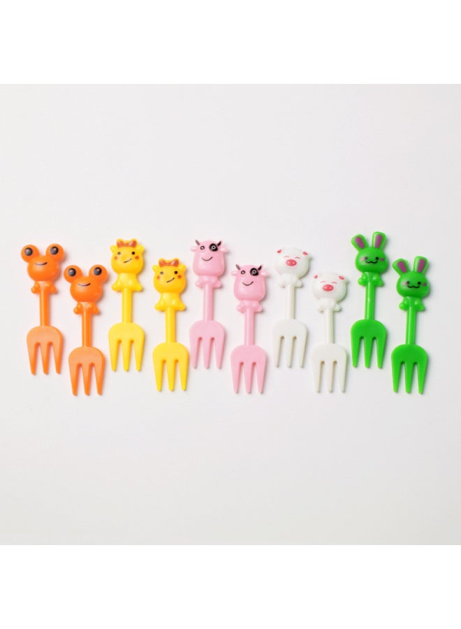Children's Cartoon Fruit Fork Suit Cute Animal Creative Fruit Sign Bento Fruit Fork Snacks Fork Wholesale-Color:(OPP Bag)-Specifications:Frog 10pc  - Image 1