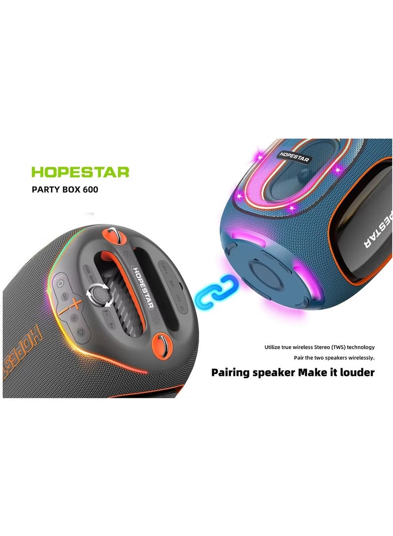 Hopestar Party Box 600 – 300W Max Loudest Portable Bluetooth Speaker with 2 Wireless Mics, IPX5 Waterproof, Deep Bass, Subwoofer, DSP, RGB Lights, TWS, Karaoke & 30,000mAh Battery – Ultimate Party Boombox - Image 3