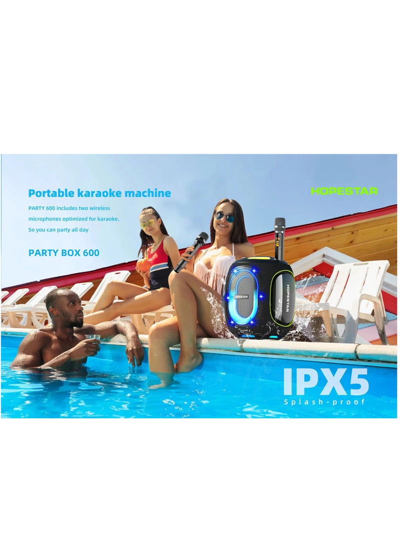 Hopestar Party Box 600 – 300W Max Loudest Portable Bluetooth Speaker with 2 Wireless Mics, IPX5 Waterproof, Deep Bass, Subwoofer, DSP, RGB Lights, TWS, Karaoke & 30,000mAh Battery – Ultimate Party Boombox - Image 5