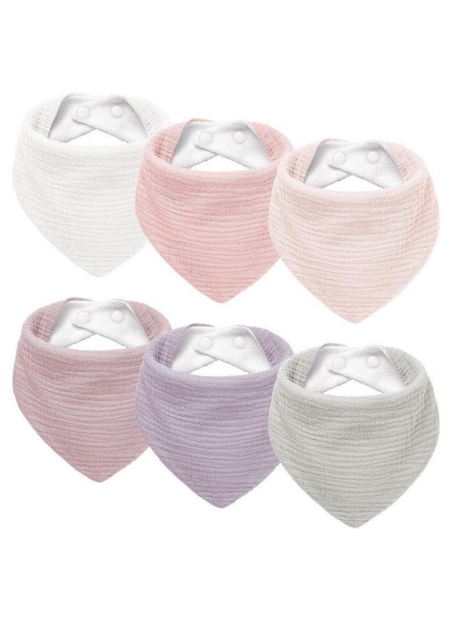 Susurration Muslin Baby Drool Bibs 6Pack Soft Triangular Adjustable Baby Bandana Bibs for Unisex Girls & Boys (Pink) - Image 1