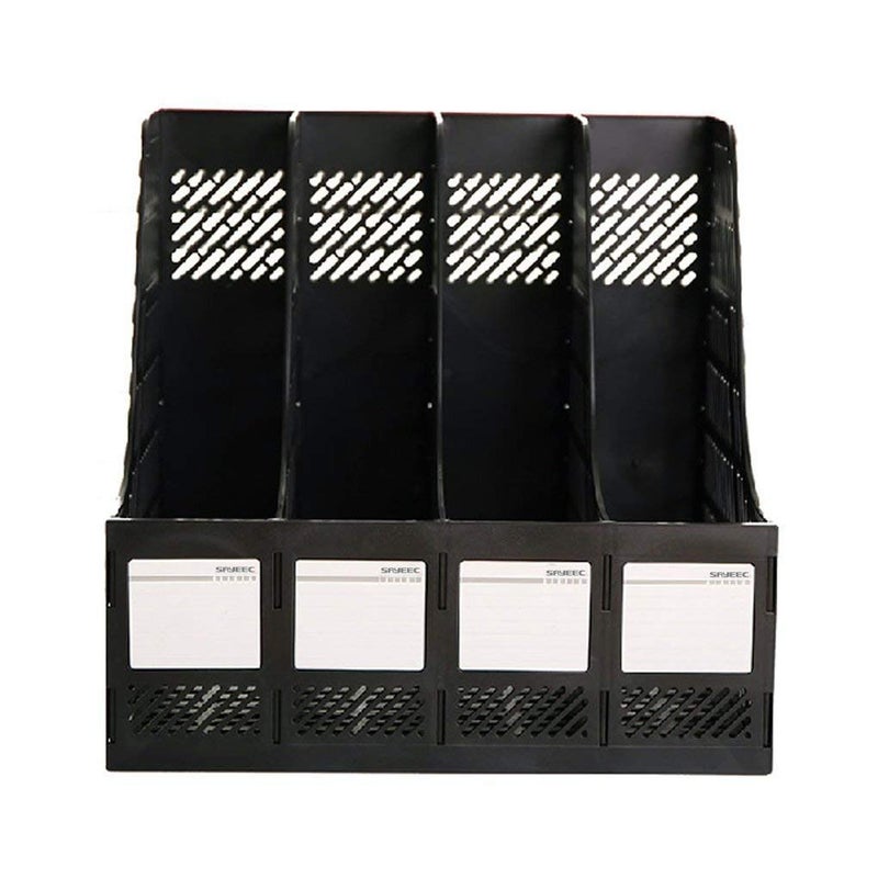 PERPART Desktop Magazine Holder Countertop Desk File Organizer 4 Compartments | Plastic Vertical File Dividers Book Holder & Cabinet Document Storage Rack (Black, Step Shelf) - Image 3