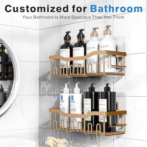 EUDELE Shower Caddy 2 Pack Adhesive Organizer for Bathroom Storage Home Decor Kitchen No Drilling Rustproof Stainless Steel Shelf Bathroom Decor Sets - Image 3