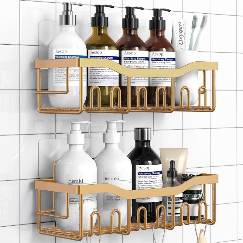 EUDELE Shower Caddy 2 Pack Adhesive Organizer for Bathroom Storage Home Decor Kitchen No Drilling Rustproof Stainless Steel Shelf Bathroom Decor Sets - Image 2