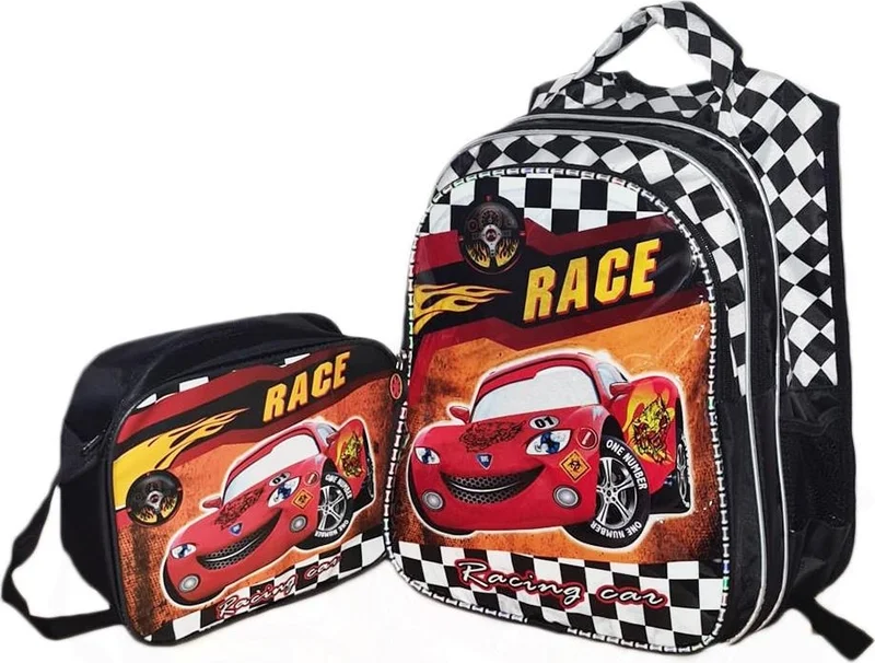Masho Trend Race Car Backpack + Nutrition + Water Bottle - Cars Primary School Bag - Boy's Bag School Bag