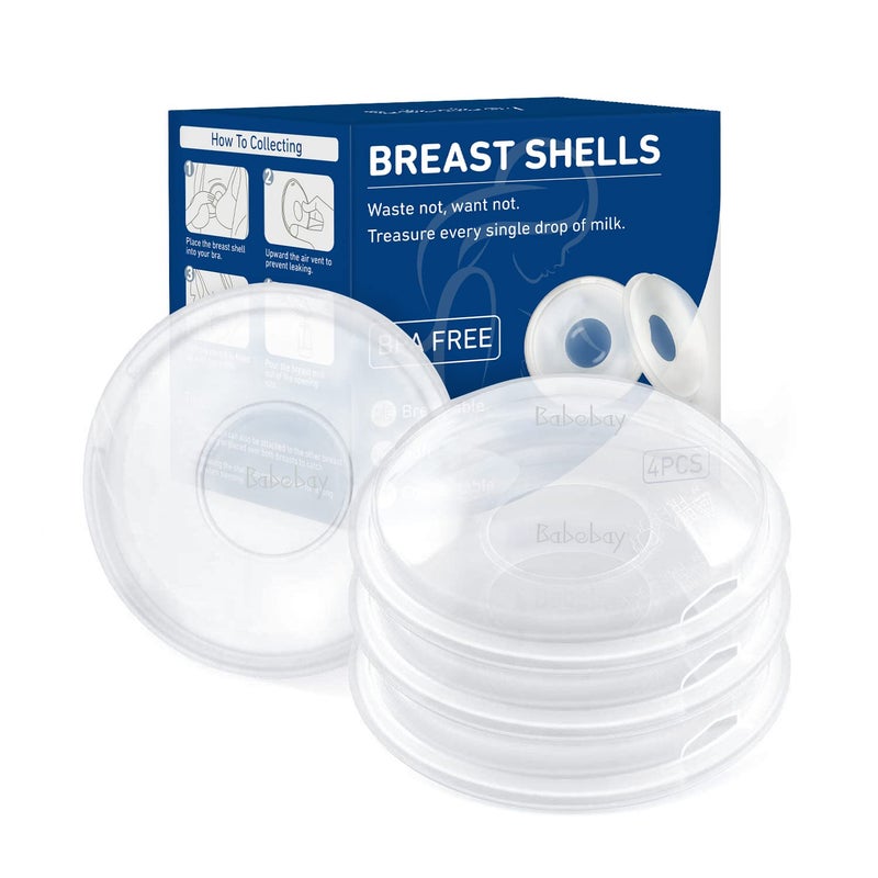 بيبي باي Breast Shells, 4 Pack Nursing Cups, Milk Saver, Protect Sore Nipples for Breastfeeding, Collect Breastmilk Leaks for Nursing Moms, Soft and Flexible Silicone Material, Reusable - Image 1