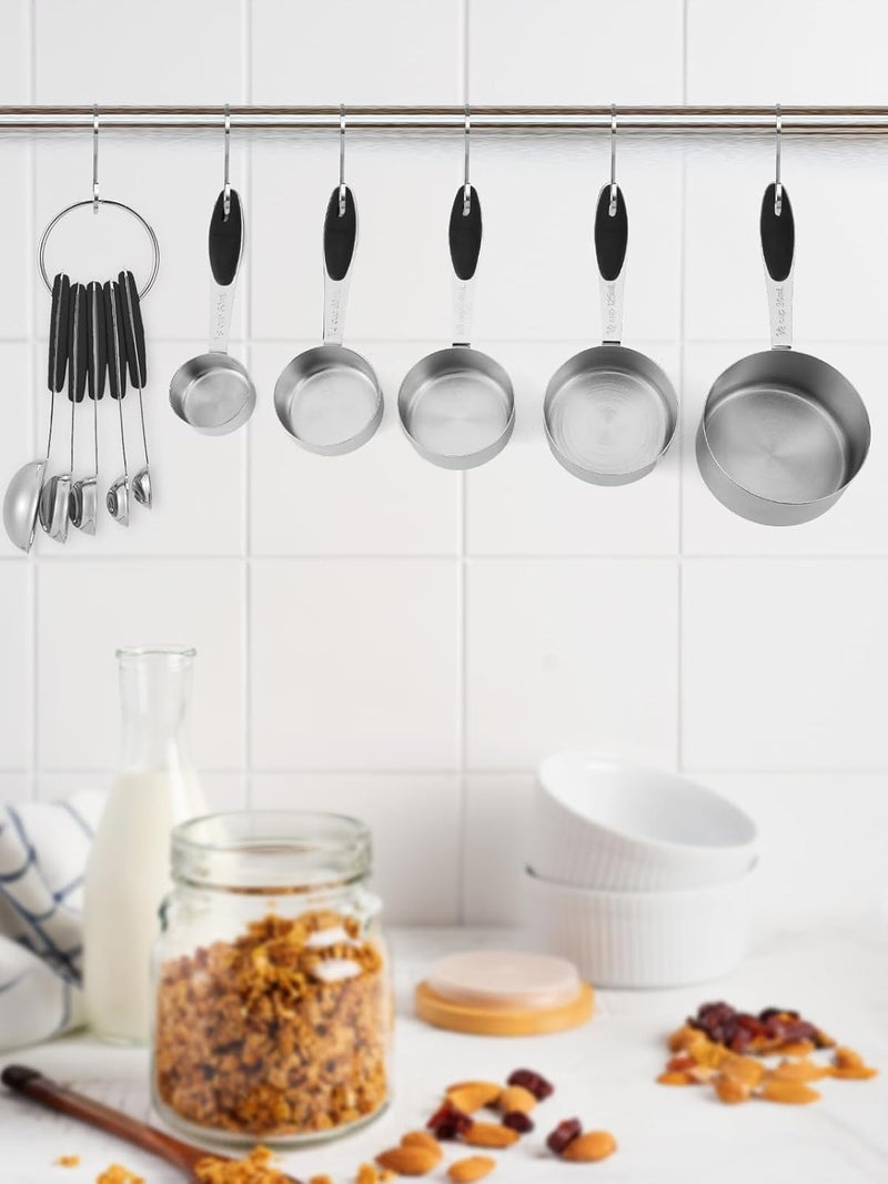 JOYHILL Stainless Steel Measuring Cups and Spoons Set of 10 Piece, Nesting Metal Measuring Cups Set with Soft Touch Silicone Handles for Dry and Liquid Ingredients, Cooking & Baking (Black) - Image 5