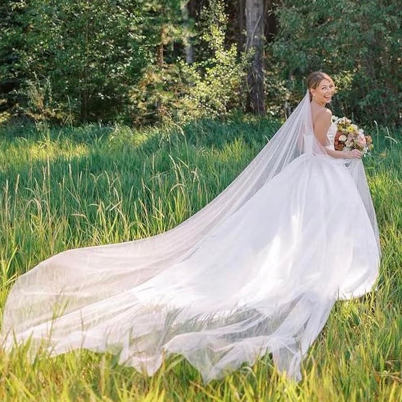 Foyte Cathedral Veil White Wedding Veils 1 Tier Long Bride Tulle Chapel Veils for Women and Brides (White-1T(118'')) - Image 4