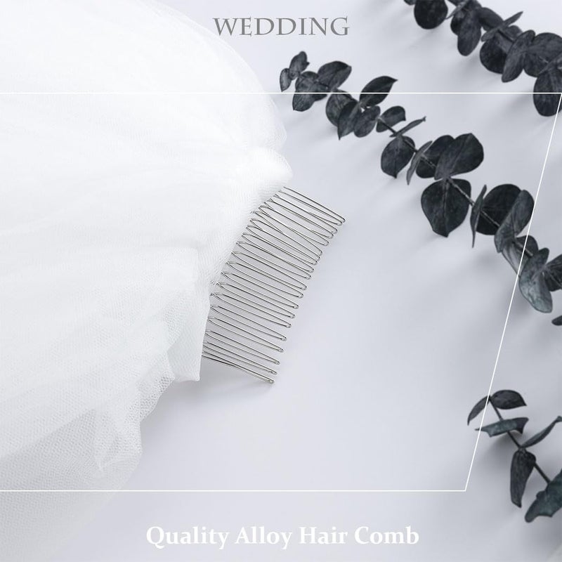 Foyte Cathedral Veil White Wedding Veils 1 Tier Long Bride Tulle Chapel Veils for Women and Brides (White-1T(118'')) - Image 3