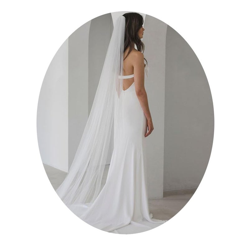 Foyte Cathedral Veil White Wedding Veils 1 Tier Long Bride Tulle Chapel Veils for Women and Brides (White-1T(118'')) - Image 1