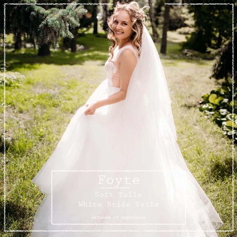 Foyte Cathedral Veil White Wedding Veils 1 Tier Long Bride Tulle Chapel Veils for Women and Brides (White-1T(118'')) - Image 2