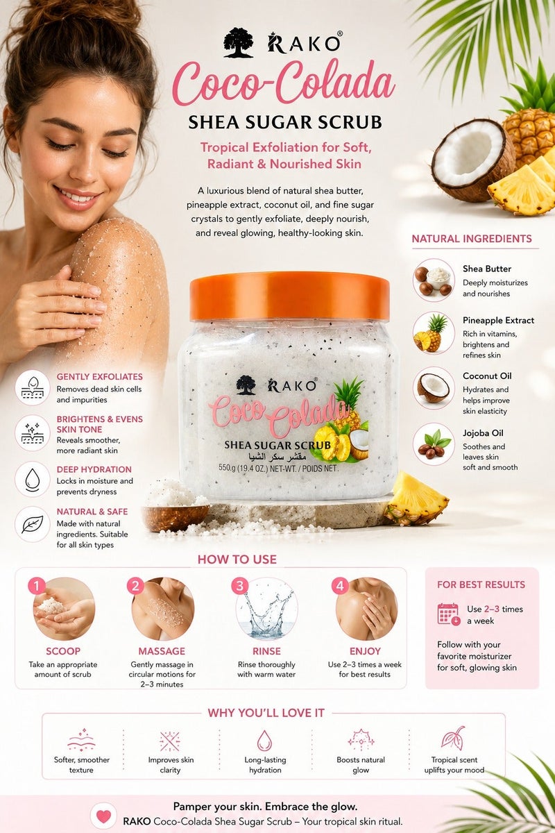 RAKO Coco Colada Shea Sugar Scrub for Nourishing Essential Body 550g - Image 2