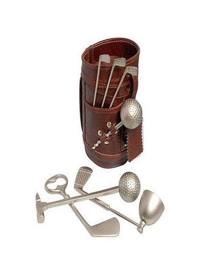 RELBEES Brown Leatherette Kit Bag with Silver Golf Bar Set for Gift Items/Valentines Gift/Birthday Gift Corporate Gift (GBSBR) - Image 2