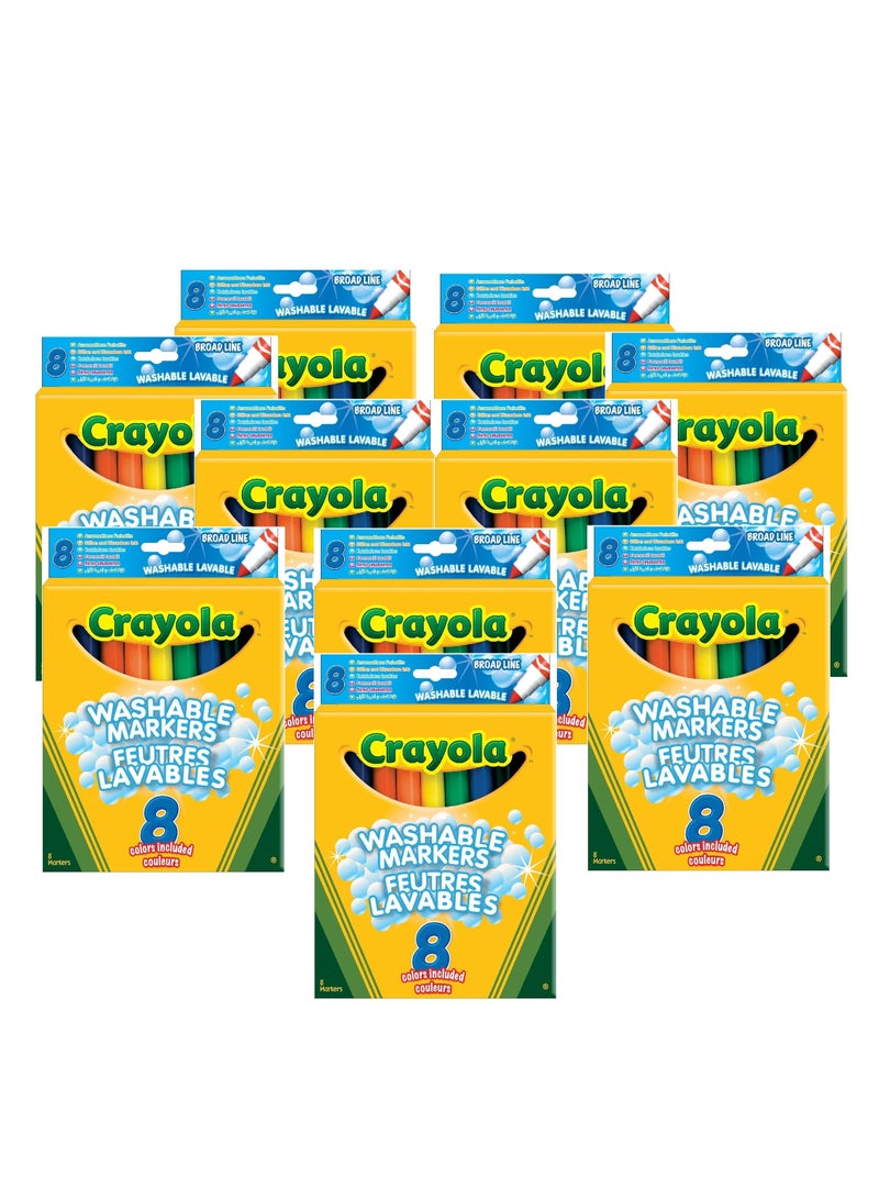Crayola Broad Line Washable Markers, 8 Markers, Classic Colors Pack of 10 - Image 1