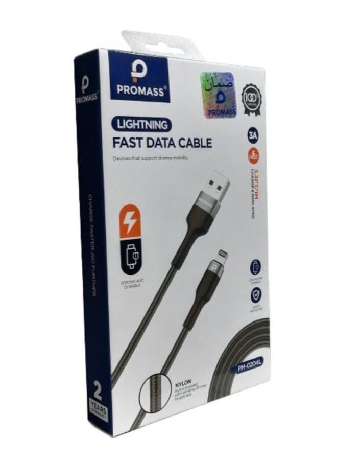 بروماس كابل شحن ونقل بيانات لأجهزة الأيفون من بروماس يدعم الشحن السريع 1 متر نايلون أسود - Image 3