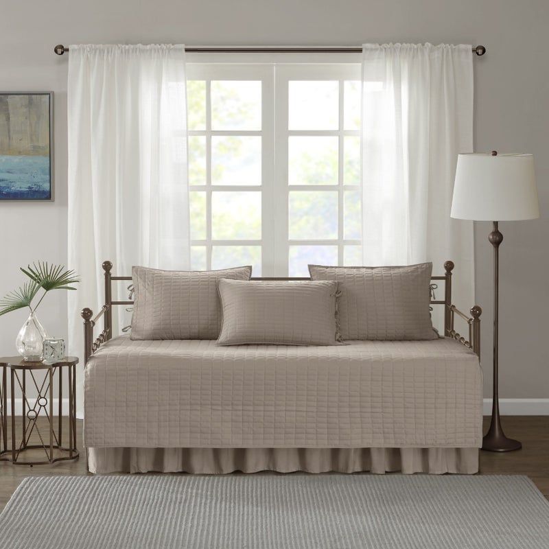 Comfort Spaces Daybed Cover - Luxe Double Sided-Quilting, All Season Cozy Bedding with Bedskirt, Matching Shams, Kienna Taupe 75"x39" 5 Piece - Image 3
