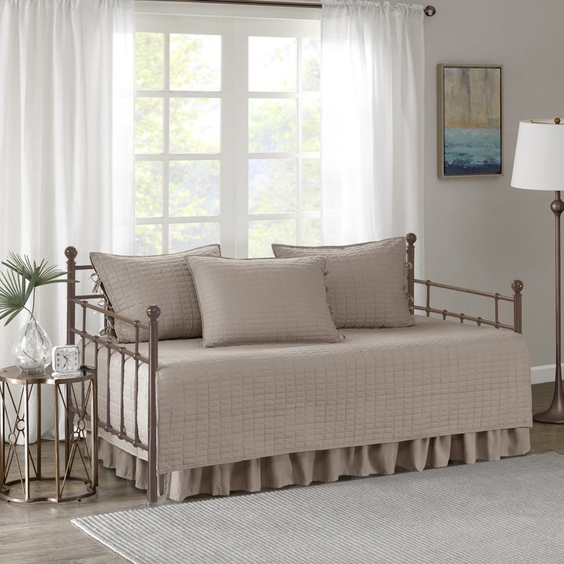 Comfort Spaces Daybed Cover - Luxe Double Sided-Quilting, All Season Cozy Bedding with Bedskirt, Matching Shams, Kienna Taupe 75"x39" 5 Piece - Image 1