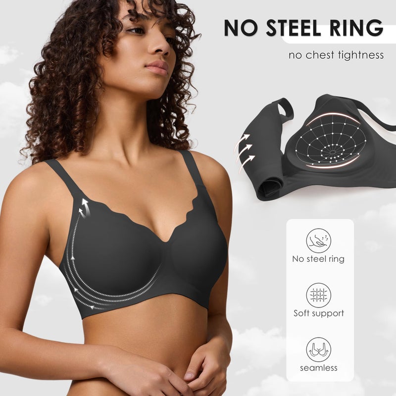 DEANGELMON Seamless Wireless Bra for Women with Support - No Underwire Full Coverage Push Up Comfort Bras - Back Fat Smoothing No Wire Bralette for Womens - Padded Soft Lift Bralettes(Black,XXXL) - Image 3