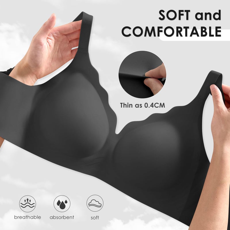 DEANGELMON Seamless Wireless Bra for Women with Support - No Underwire Full Coverage Push Up Comfort Bras - Back Fat Smoothing No Wire Bralette for Womens - Padded Soft Lift Bralettes(Black,XXXL) - Image 2